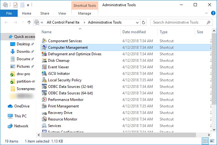 Ir para Gerenciamento do Computador
