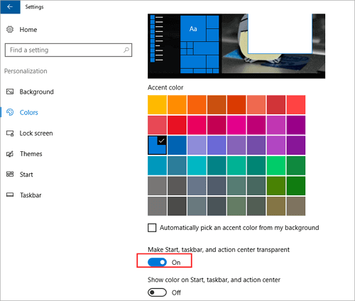 desative a transparência para acelerar o Windows 10