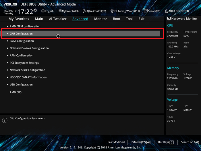 Abra as configurações do BIOS da AMD