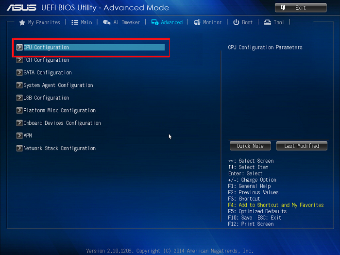 Insira as configurações do BIOS da Intel