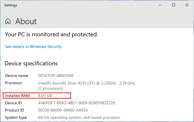 Verifique a capacidade de armazenamento RAM