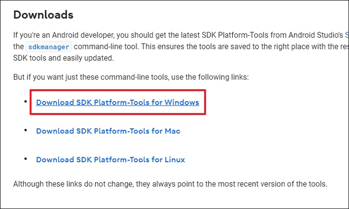 Ferramentas da plataforma Downblaod SDK para Windows