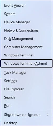 selecione o Terminal do Windows (Admin)