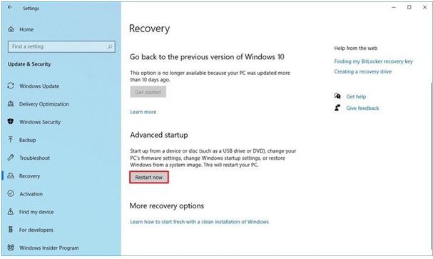escolha inicialização avançada