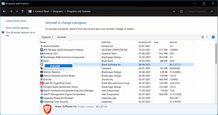 procure por Desinstalar um programa e abra-o