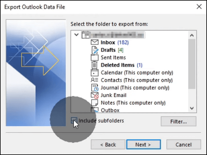 escolha os dados de backup