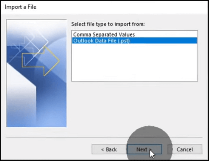 escolha o arquivo de dados do Outlook