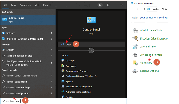 acessar o histórico de arquivos no windows 10 via painel de controle