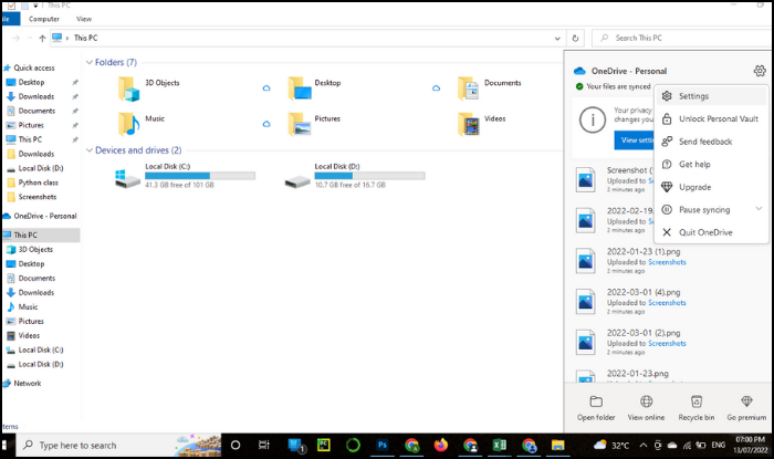backup de arquivos de unidade c para OneDrive - Step1