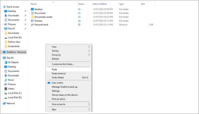 backup de arquivos de unidade c para OneDrive com File Explorer - Step2