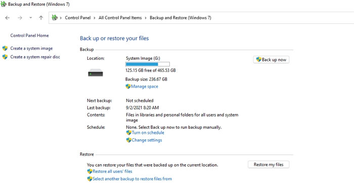 Definir configurações de backup
