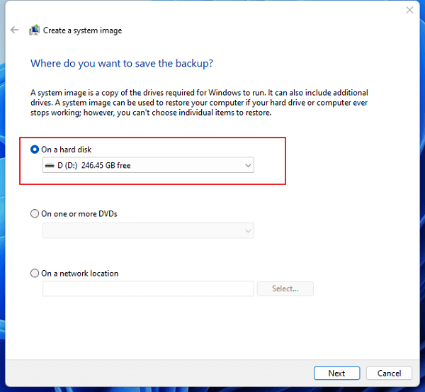 Escolha onde você deseja salvar o backup