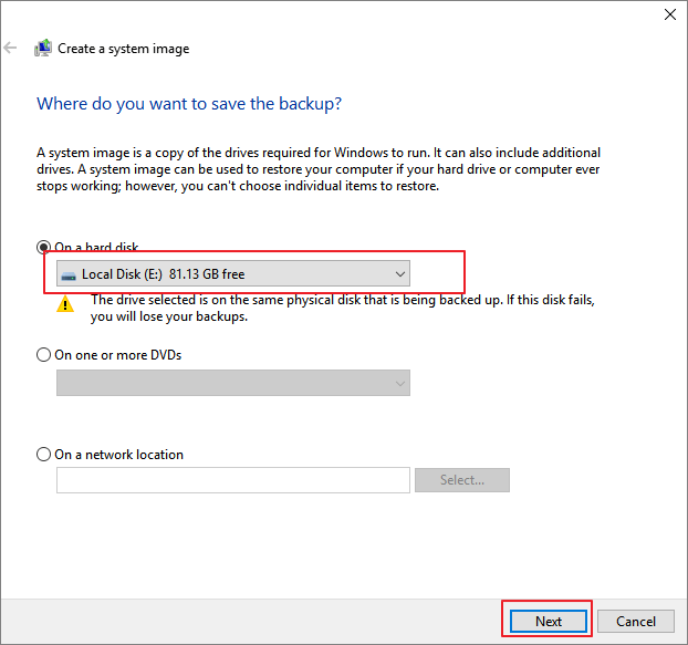 Crie uma imagem do sistema em uma unidade USB externa.