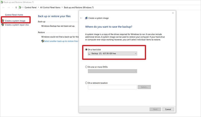 Backup usando a imagem do sistema