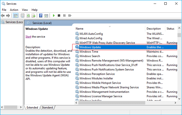 encontre o Windows Update e clique duas vezes nele