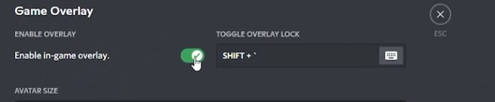 habilitar na sobreposição do jogo