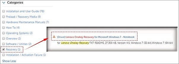 escolha a recuperação para Lenovo