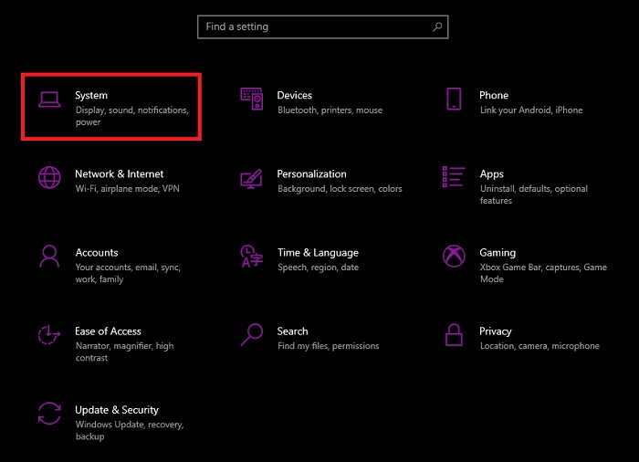 Vá para o sistema de configurações do Windows