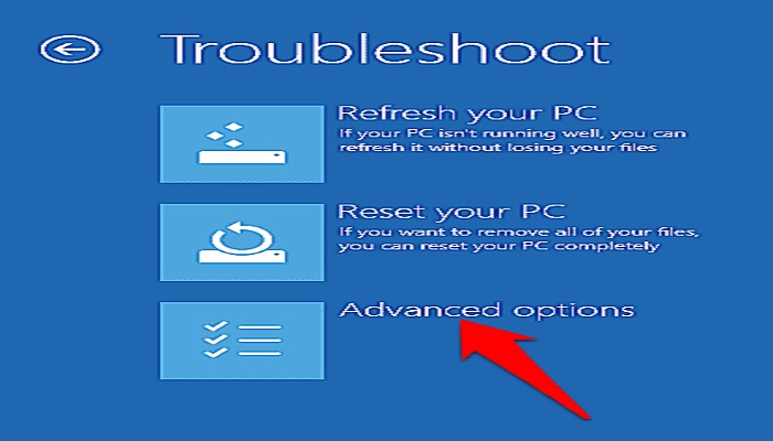 clique em opções avançadas