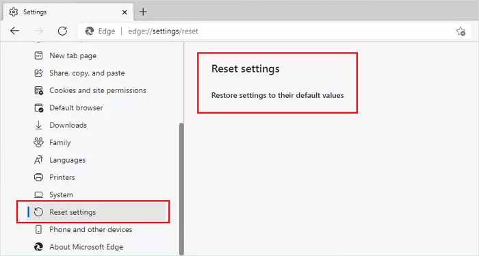 redefinir o Microsoft Edge para remover o aviso de segurança do Windows Defender