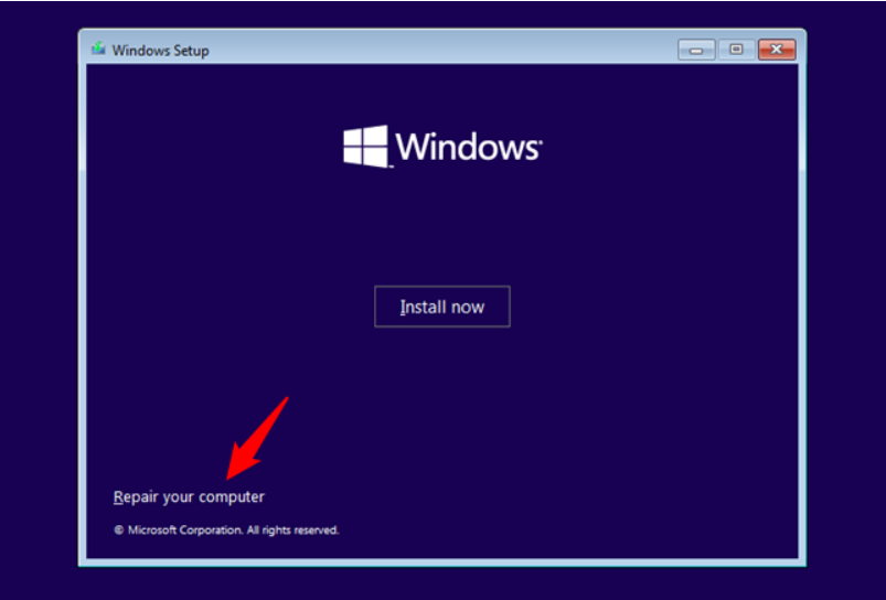 execute a mídia de instalação do Windows