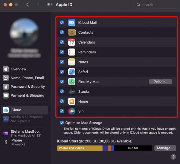 combinar iCloud com dispositivo