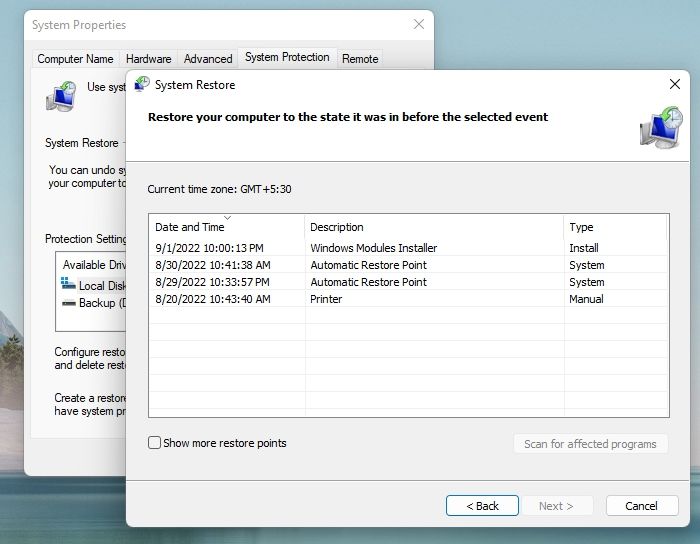 ponto de restauração do sistema