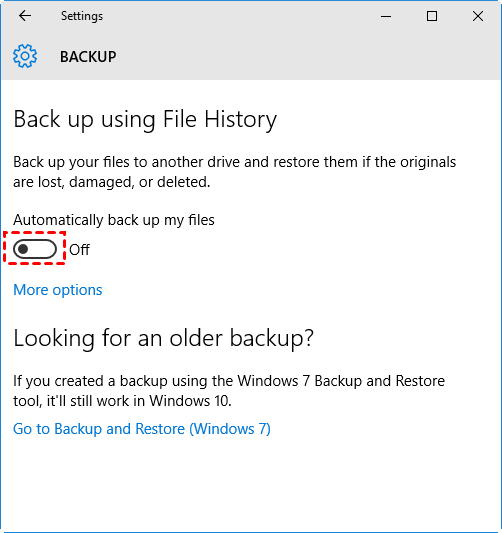 Desativar backup automático