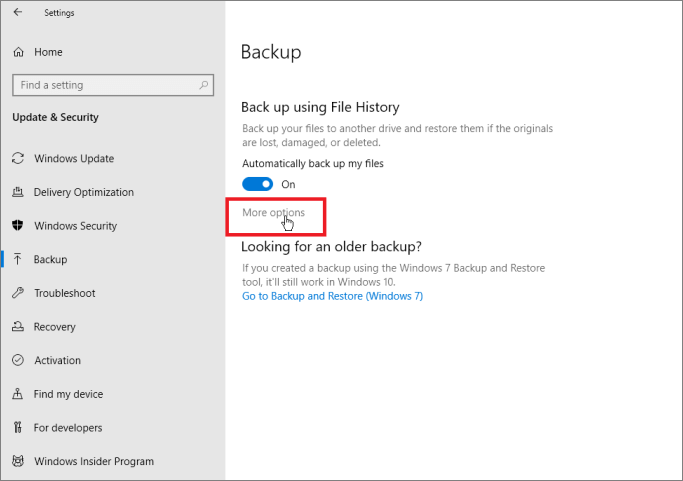 Ativar histórico de arquivos