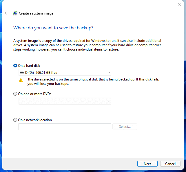 Escolha a unidade de backup