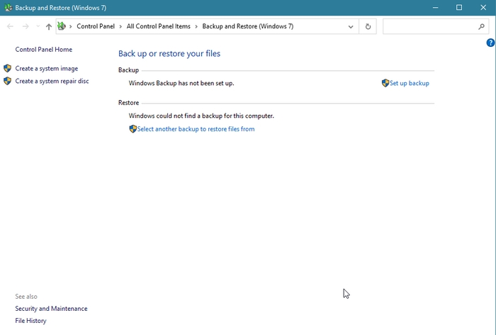 Método de backup e restauração do Windows