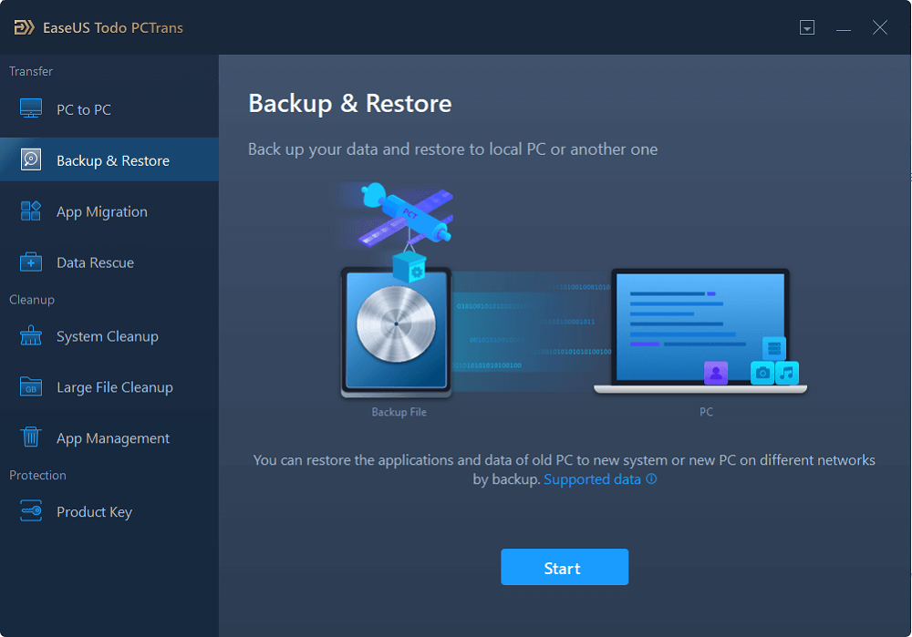 interface de restauração de backup