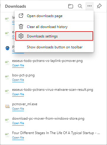 Abrir configurações de downloads