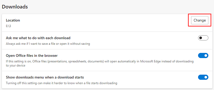 Altere o local de downloads do navegador Edge