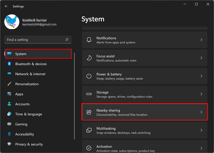 Ative o compartilhamento nas proximidades por meio de configurações.