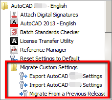 exportar configurações do autocad