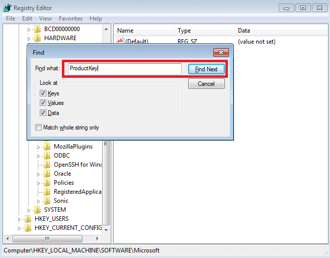 Procure a chave do produto Windows 7