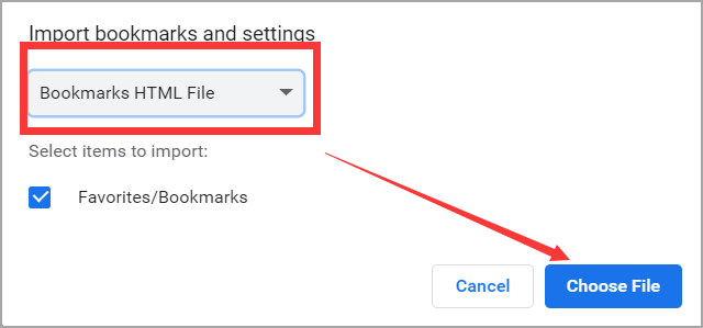 importar arquivo HTML de favoritos