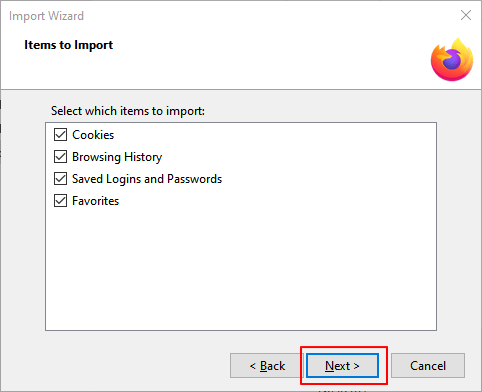 Selecione itens para importar