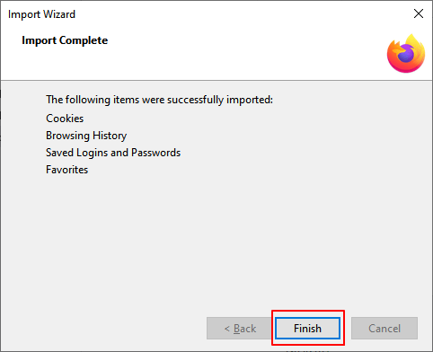 Conclua a movimentação de dados do IE para o Firefox