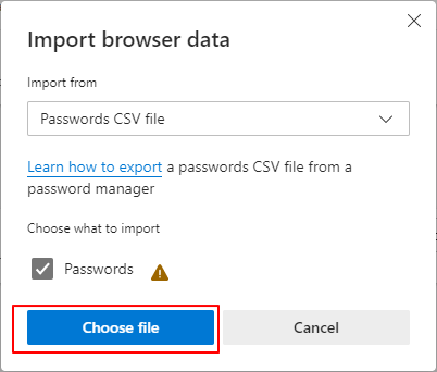Importar senhas do CSV IE para o Edge