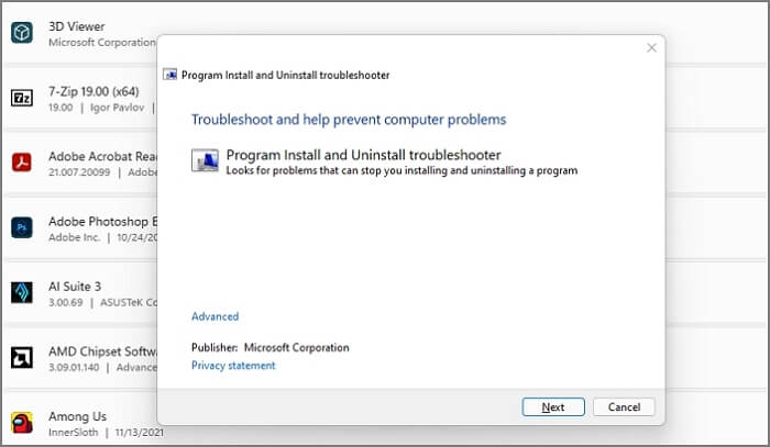 instalar e desinstalar programas pelo solucionador de problemas