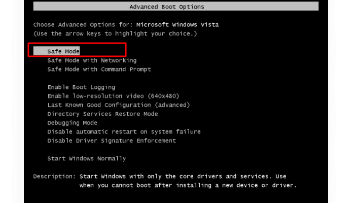 pressione F8 e selecione Modo de segurança