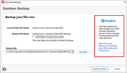 backup e restauração através da caixa de depósito