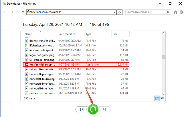 restaurar arquivos de programas do histórico de arquivos