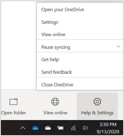 selecione o ícone da nuvem onedrive