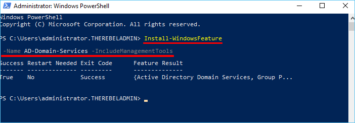 instale a função de serviço de domínio do Active Directory no servidor fornecido