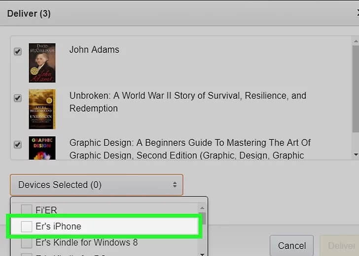 Selecione o dispositivo de destino para transferir