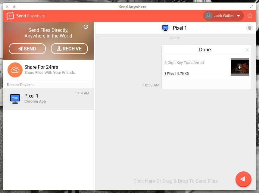 enviar histórico do sendanywhere