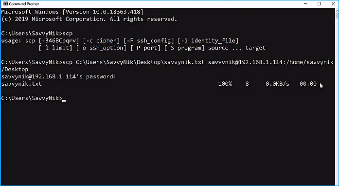 digite linha de comando para transferir entre dois sistemas remotos